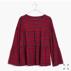 ❤️🖤Madewell Plaid Tiered Button-Back Top XL🖤❤️